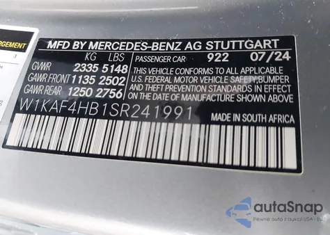 2025 Mercedes-Benz C 300 from USA, damaged, VIN W1KAF4HB1SR241991